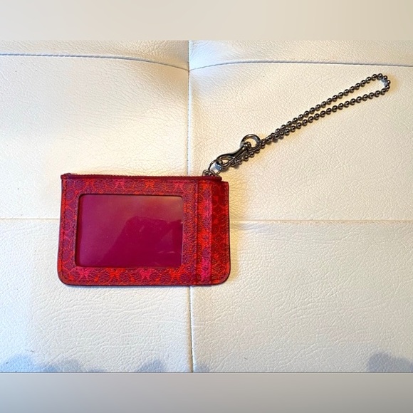 Coach Canvas Card Case holder Wallet Pink With Signature Logo - Picture 2 of 2